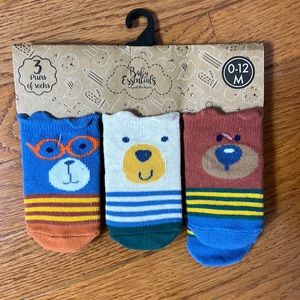 Baby Essentials Bear Socks Three Sets Size 0-12 months NWT